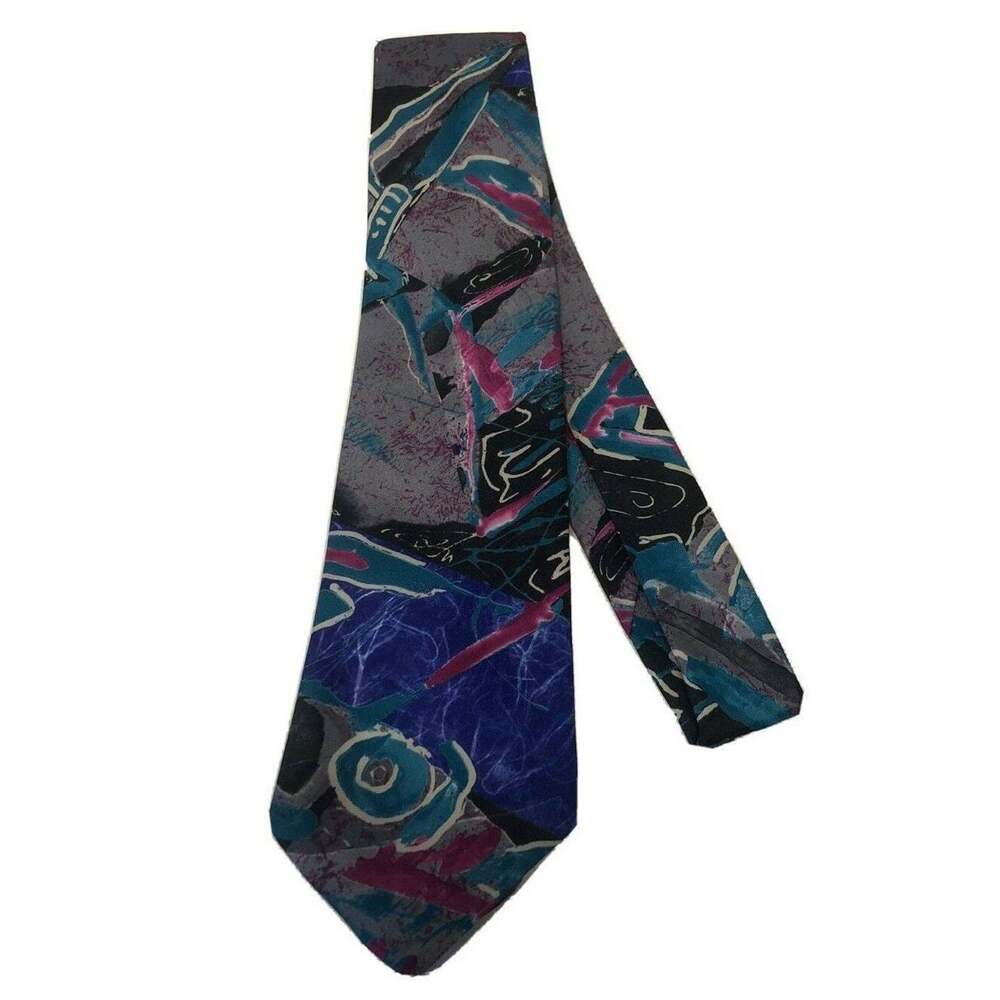 Antonio Calafatano Mens Necktie Purple, Pink and Gray Abstract 100% Silk 57x3.5